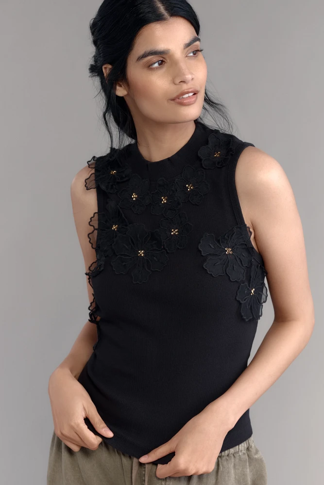 By Anthropologie 3-D Floral Applique Sleeveless Top