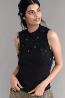 By Anthropologie 3-D Floral Applique Sleeveless Top