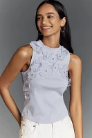 By Anthropologie Sleeveless 3D Floral Appliqué Top