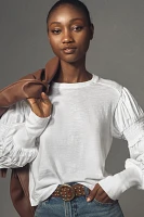 Pilcro Crew-Neck Ruched & Smocked-Sleeve Top