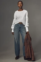 Pilcro Crew-Neck Ruched & Smocked-Sleeve Top