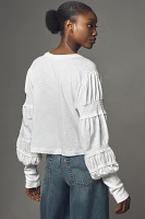 Pilcro Crew-Neck Ruched & Smocked-Sleeve Top