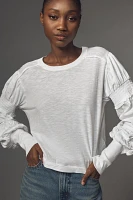Pilcro Crew-Neck Ruched & Smocked-Sleeve Top