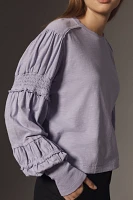 Pilcro Crew-Neck Ruched & Smocked-Sleeve Top