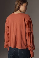 Pilcro Crew-Neck Ruched & Smocked-Sleeve Top