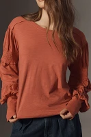 Pilcro Crew-Neck Ruched & Smocked-Sleeve Top