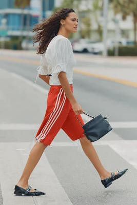 By Anthropologie Seersucker Smocked Puff-Sleeve Crop Top