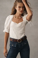 By Anthropologie Seersucker Smocked Puff-Sleeve Crop Top