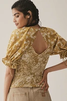 By Anthropologie Seersucker Smocked Puff-Sleeve Crop Top