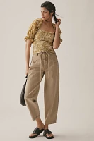 By Anthropologie Seersucker Smocked Puff-Sleeve Crop Top