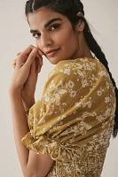 By Anthropologie Seersucker Smocked Puff-Sleeve Crop Top