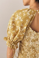 By Anthropologie Seersucker Smocked Puff-Sleeve Crop Top