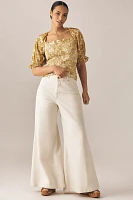 By Anthropologie Seersucker Smocked Puff-Sleeve Crop Top