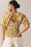 By Anthropologie Seersucker Smocked Puff-Sleeve Crop Top