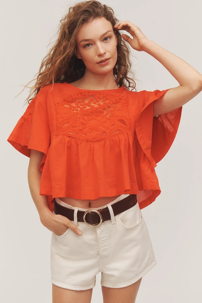 Maeve Short-Sleeve Embellished Swing Top