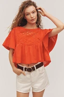 Maeve Short-Sleeve Embellished Swing Top