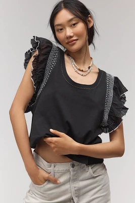 By Anthropologie Smocked Flutter-Sleeve Tee