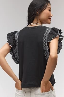 By Anthropologie Smocked Flutter-Sleeve Tee