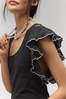 By Anthropologie Smocked Flutter-Sleeve Tee