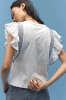 By Anthropologie Smocked Flutter-Sleeve Tee