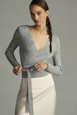 525 Long-Sleeve Wrap Shine Sweater