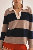 Design History Cashmere Rugby Striped Polo Sweater