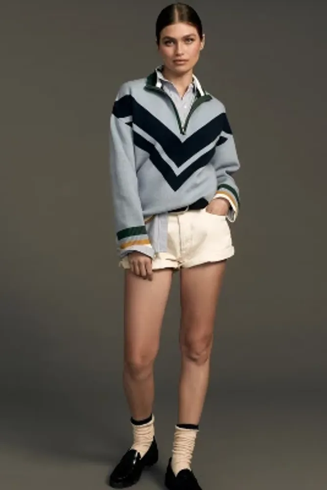 Maeve Varsity Colorblock Half-Zip Sweater