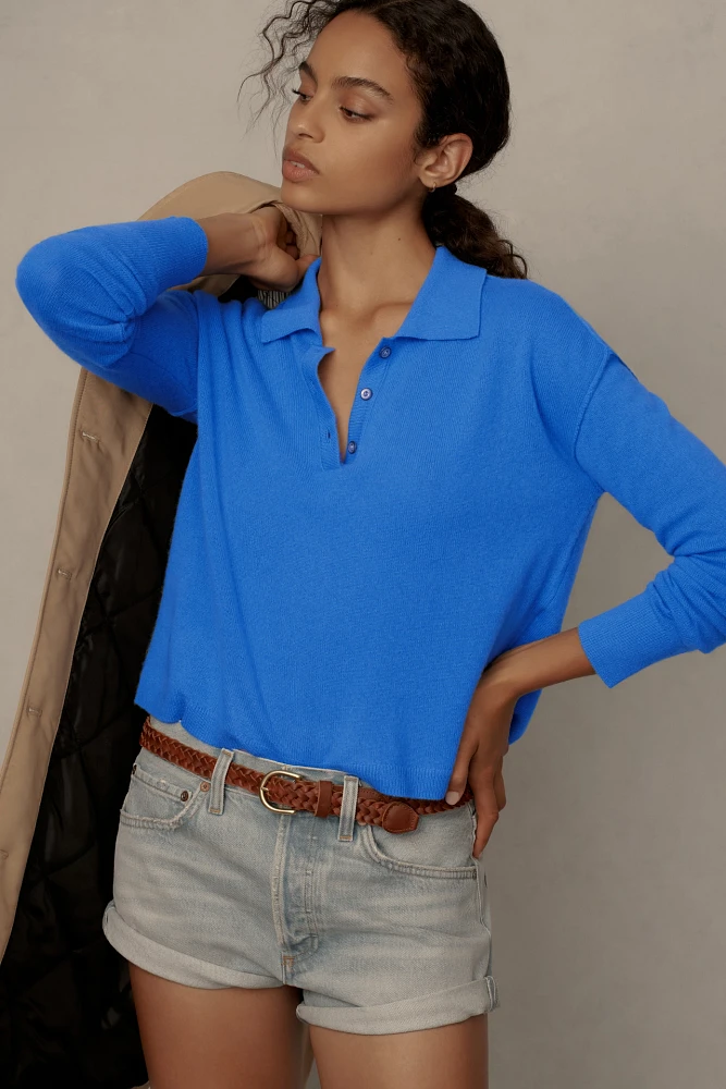 Pilcro Cropped Polo Cashmere Sweater