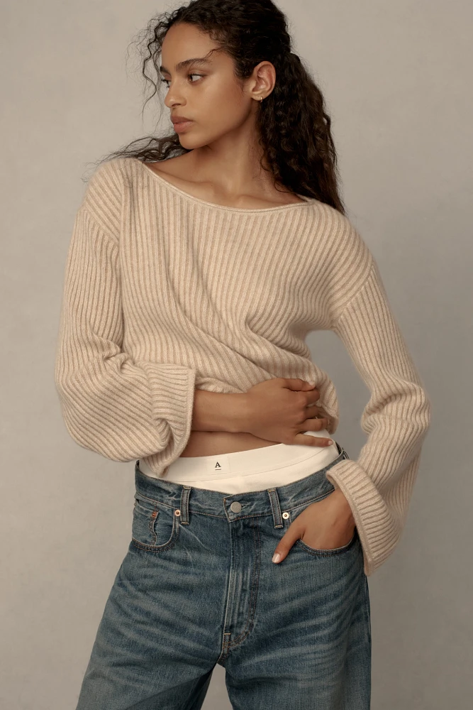 Pilcro Cashmere Ribbed Cropped Sweater