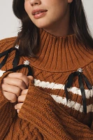 Maeve Turtleneck Balloon-Sleeve Bow Sweater