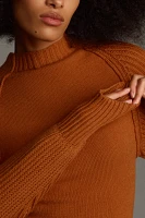 Maeve Mock-Neck Raglan Ribbed Sleeve Pullover Sweater