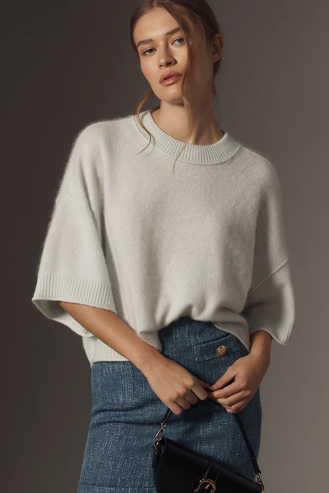 By Anthropologie Short-Sleeve Brushed Cashmere Sweater