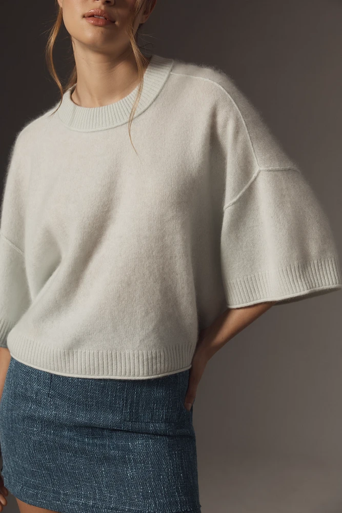 By Anthropologie Short-Sleeve Brushed Cashmere Sweater