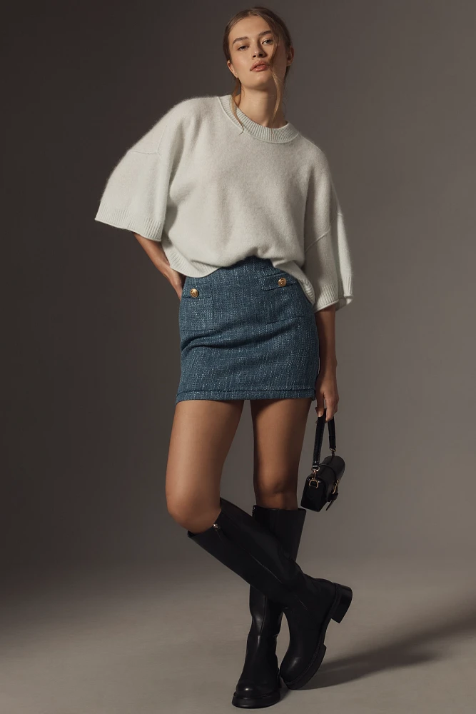By Anthropologie Short-Sleeve Brushed Cashmere Sweater