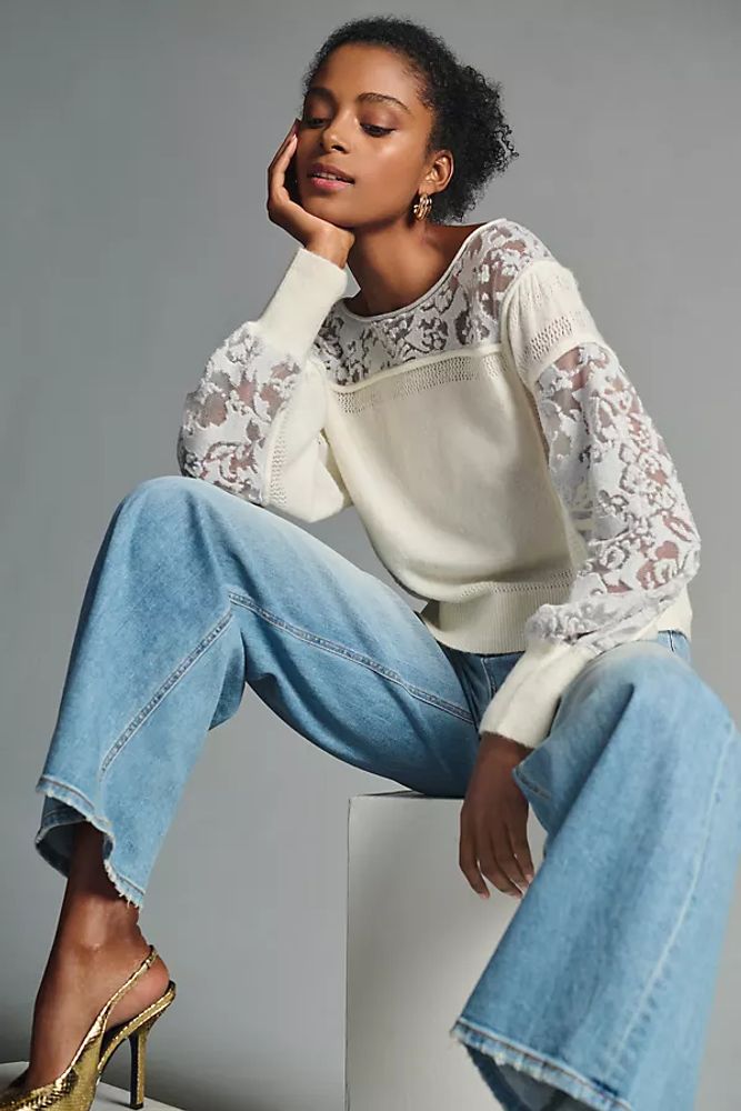 By Anthropologie Sheer Balloon-Sleeve Sweater White | The Summit