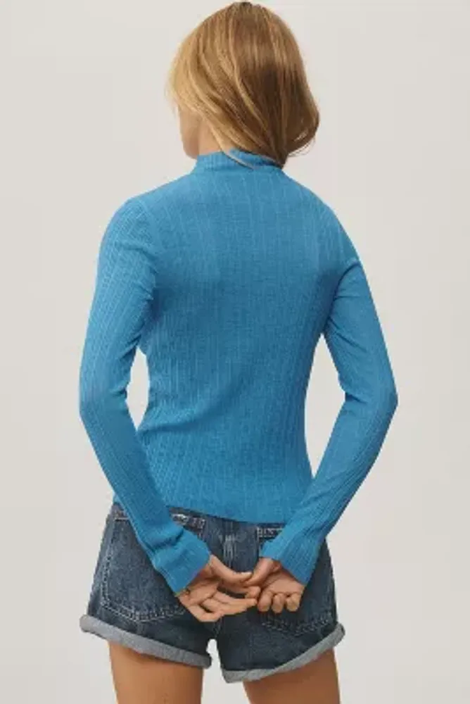 By Anthropologie Sheer Mock-Neck Long-Sleeve Sweater