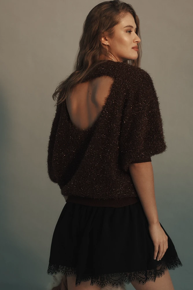 The Violetta Short-Sleeve Tinsel Sweater by Maeve