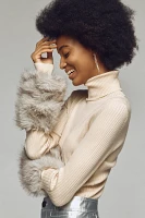 Maeve Faux-Fur Cuff Ribbed Turtleneck Sweater