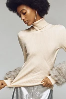 Maeve Faux-Fur Cuff Ribbed Turtleneck Sweater