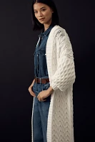 Maeve Puff-Sleeve Cable Duster Sweater