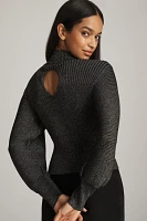 Kachel Balloon-Sleeve Mock-Neck Shine Sweater