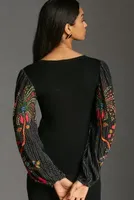 Bl-nk Printed-Sleeve Sweater Top