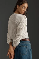 By Anthropologie Mixed-Lace Cropped Pullover Sweater