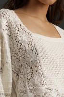 By Anthropologie Mixed-Lace Cropped Pullover Sweater