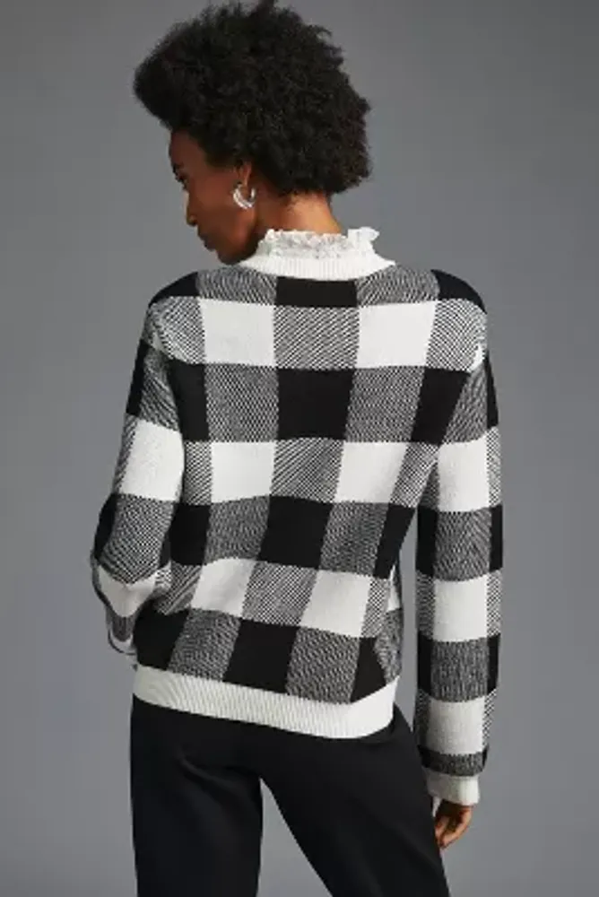 By Anthropologie Plaid Ruffle-Collar Pullover Sweater