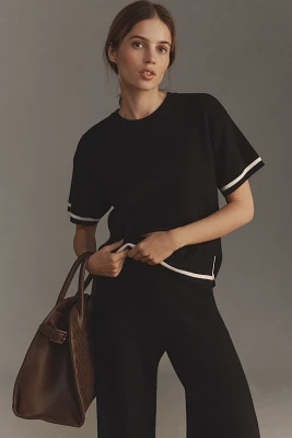 English Factory Short-Sleeve Tipped Boxy Sweater