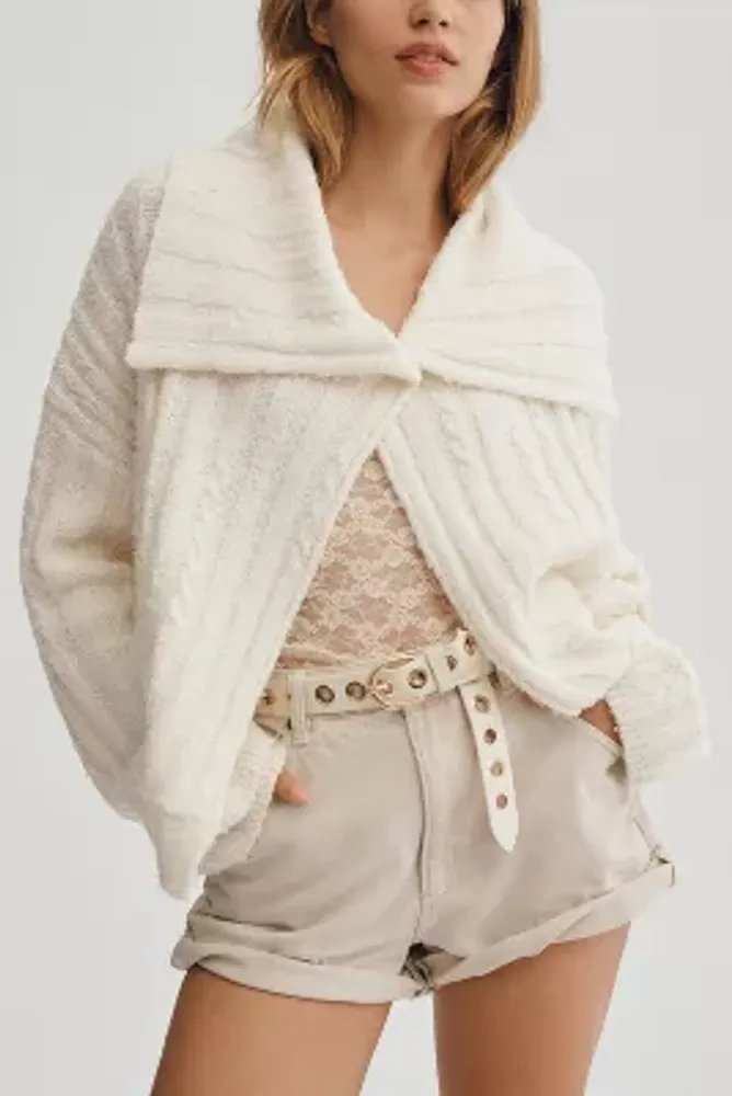 Pilcro Collared Cable-Knit Cardigan Sweater
