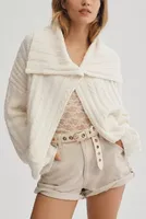 Pilcro Collared Cable-Knit Cardigan Sweater