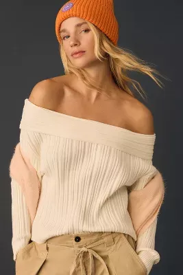 By Anthropologie Off-The-Shoulder Ribbed Sweater
