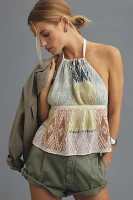 By Anthropologie Babydoll Halter Linen Sweater Tank